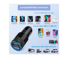 Cargar imagen en el visor de la galería, CARGADOR PARA AUTO CON PUERTO USB Y TIPO C