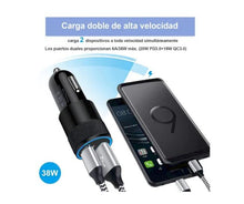 Cargar imagen en el visor de la galería, CARGADOR PARA AUTO CON PUERTO USB Y TIPO C