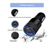Cargar imagen en el visor de la galería, CARGADOR PARA AUTO CON PUERTO USB Y TIPO C
