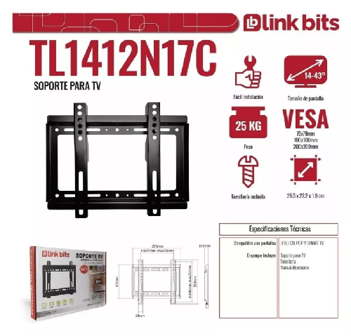 SOPORTE FIJO PARA TV PANTALLA DE 14 HASTA 42 PULGADAS 25 KG MAX