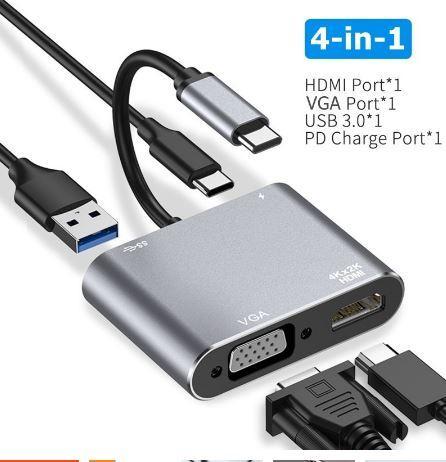 ADAPTADOR TIPO C   4-1  No 7  A PUERTOS HDMI VGA USB TIPO C 4k