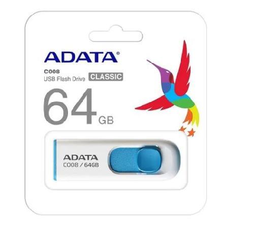 MEMORIA USB ADATA 64GB 2.0 C008 FACTOR DESLIZAR BLANCO CON AZUL