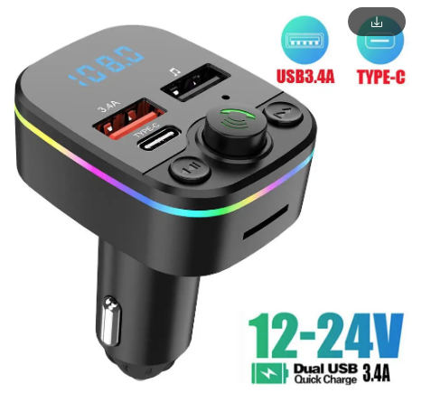 TRANSMISOR FM BLUETOOTH PARA AUTO ALX CARGA RAPIDA TIPO C Y USB