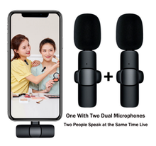 Cargar imagen en el visor de la galería, Micrófono lightining dual Lavalier inalámbrico dual portátil para Iphone, minimicrófono para vlog grabación de vídeo y Audio, transmisión en vivo para videojuegos
