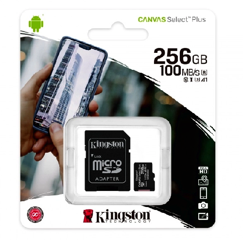 Memoria Micro Sdxc Kingston Canvas Select Plus, 256gb, 100mb/s, Negro