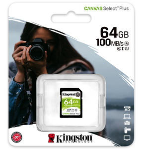 Memoria Sd Xc Kingston Canvas Select Plus, 64gb, Clase 10 Uhs-i Hasta 100mb/s