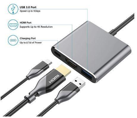 ADAPTADOR TIPO C   3-1  No 8  A PUERTOS HDMI USB 3.0 TIPO C DE CARGA