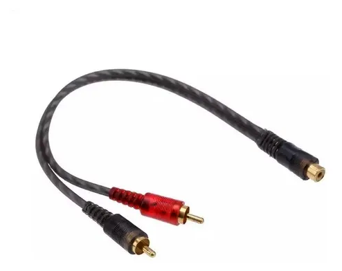 CABLE RCA DE 2 MACHOS A 1 HEMBRA 15CM COLOR AZUL