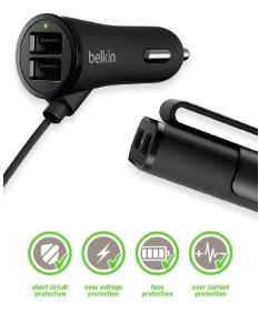 CARGADOR BELKIN AUTO 4 USB CARGA RAPIDA 3.0 7.2 AMP